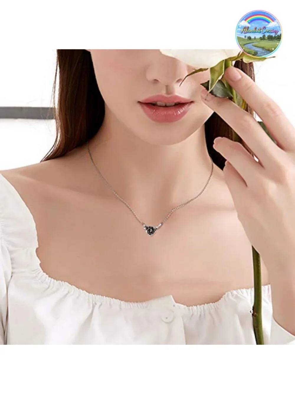 925 Sterling Silver Rose Flower Pendant Necklace
